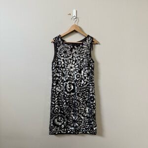 Aidan Mattox Sequin lined sleeveless dark brown silver sequin mini dress